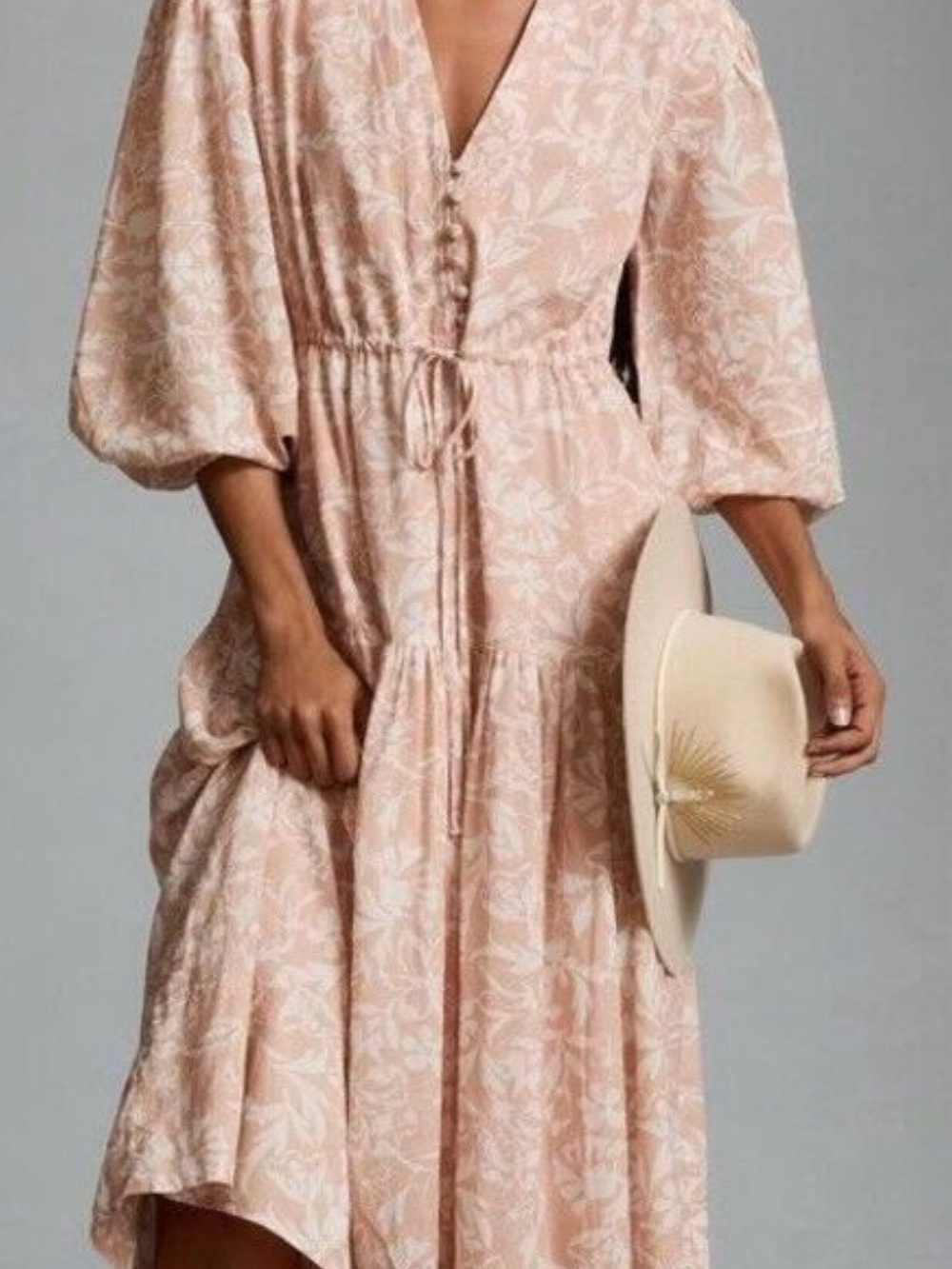 Anthropologie Erin Fatherston Blush Floral Tiered Maxi Dress